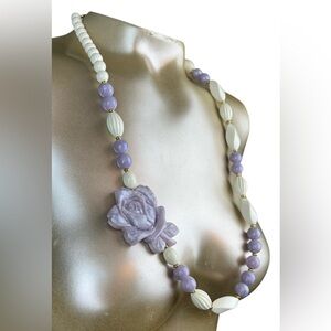 Vintage 70s 80s asymmetrical beaded statement necklace chunky rose pendant